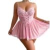 Babydoll Δαντέλας με Κορδόνια – Ροζ