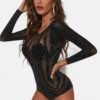Bodystocking με Στρας & Μακρύ Μανίκι σε γραμμή String