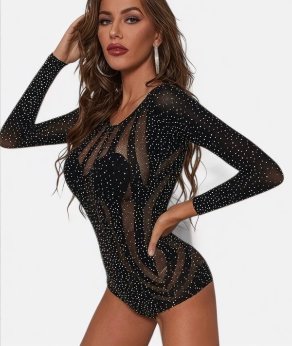 Bodystocking με Στρας & Μακρύ Μανίκι σε γραμμή String