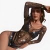 Bodystocking Δίχτυ με Στρας & Μακρύ Μανίκι σε Γραμμή Στρινγκ