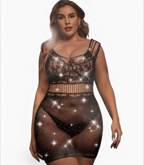 Διάφανο Bodystocking Φόρεμα με Στρας & Διαφάνειες Plus Size