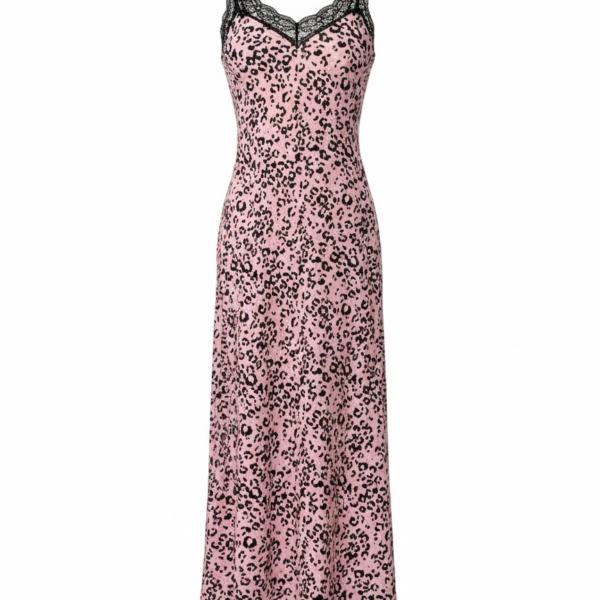 Γυναικείο Νυχτικό Maxi με Leopard Print & Δαντέλα