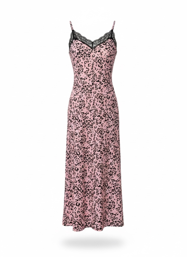 Γυναικείο Νυχτικό Maxi με Leopard Print & Δαντέλα