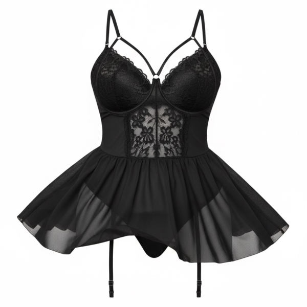 Μαύρο Babydoll Δαντέλας με Ζαρτιέρες