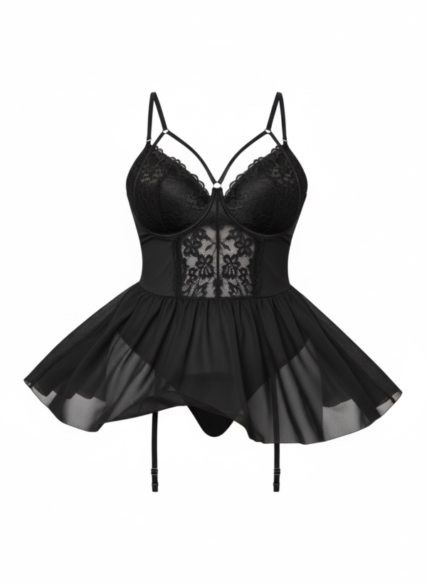 Μαύρο Babydoll Δαντέλας με Ζαρτιέρες