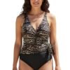 Ολόσωμο Μαγιό Leopard Κρουαζέ με Ζώνη & Ελαφρύ Shaping