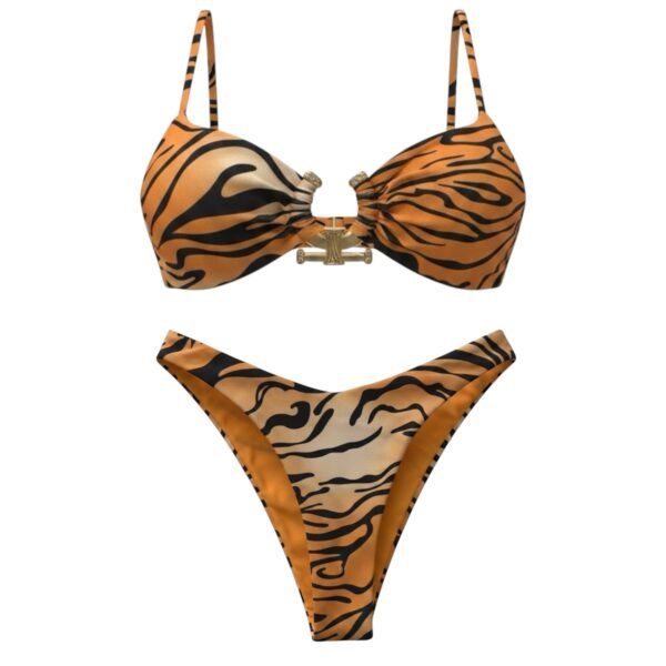 Μπικίνι Animal Print με Χρυσό Πέταλο & Ψηλόμεσο τύπου Brazil Σλιπ